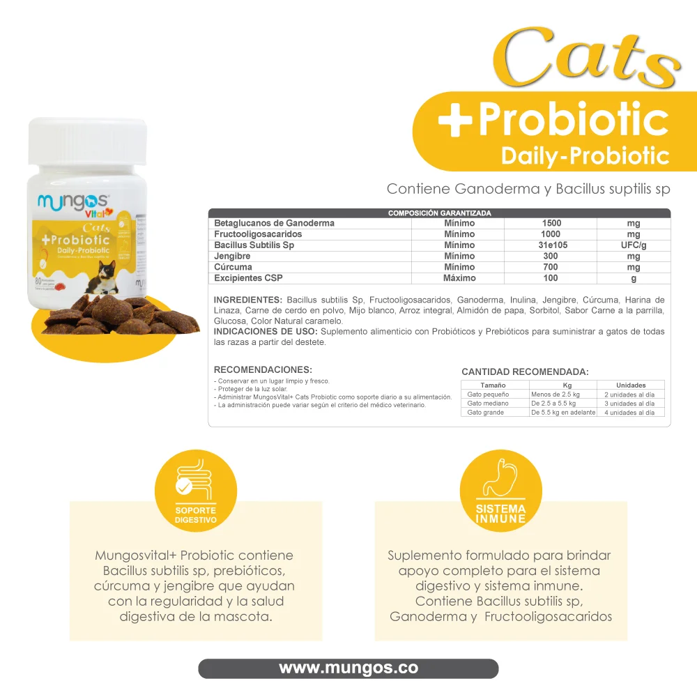 Suplementos, vitaminas, Galletas y Snacks saludables para perros y gatos - Productos funcionales y saludables - mungos.co Probióticos para Gatos