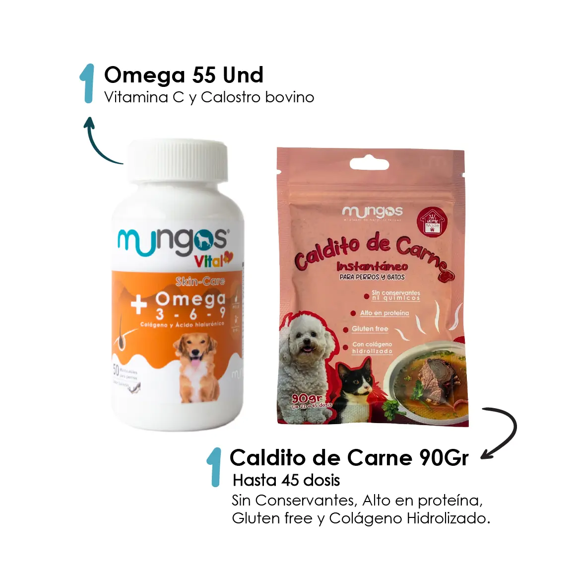 Suplementos, vitaminas, Galletas y Snacks saludables para perros y gatos - Productos funcionales y saludables - mungos.co Mungos vital+ Omega 3-6-9 x 50 Und blandas + Caldito de Carne