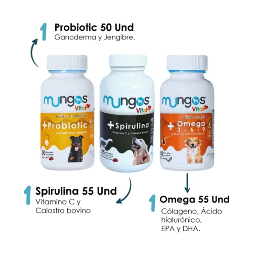 Combo Probióticos x 50 Unds + Spirulina x 55 Unds + Omega 3-6-9 x 50 Unds